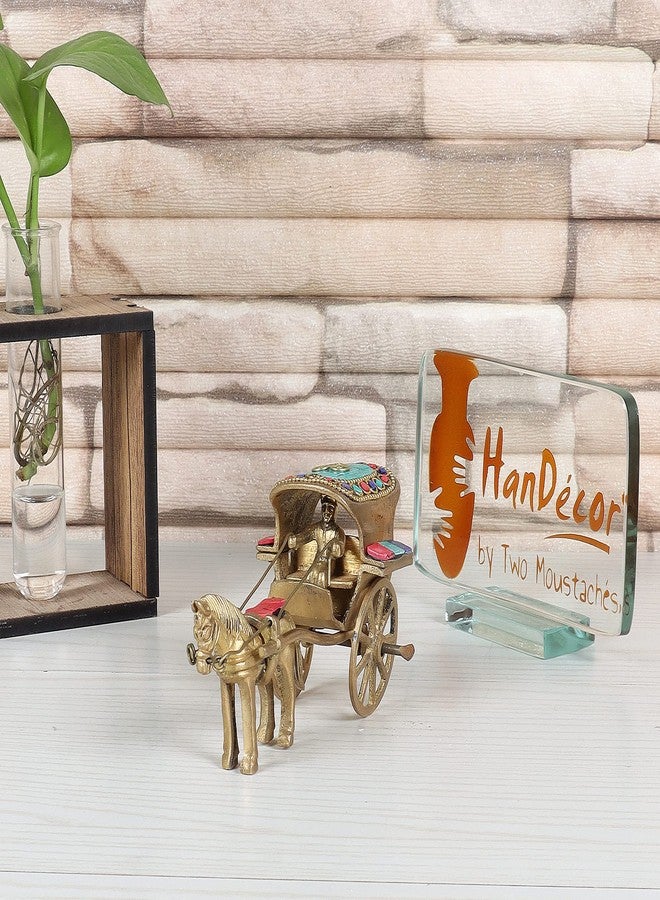 Two Moustaches Gemstone Work Brass Horse Cart Replica Decor Showpiece, Royal Vintage Miniature Home & Office Decor, for Housewarming, Weddings & Festivals, Multicolored, Pack of 1 - Image 4